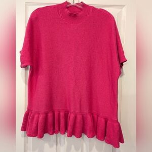 Elle Women's soft cozy short sleeve ruffle red pink cotton sweater shirt size L